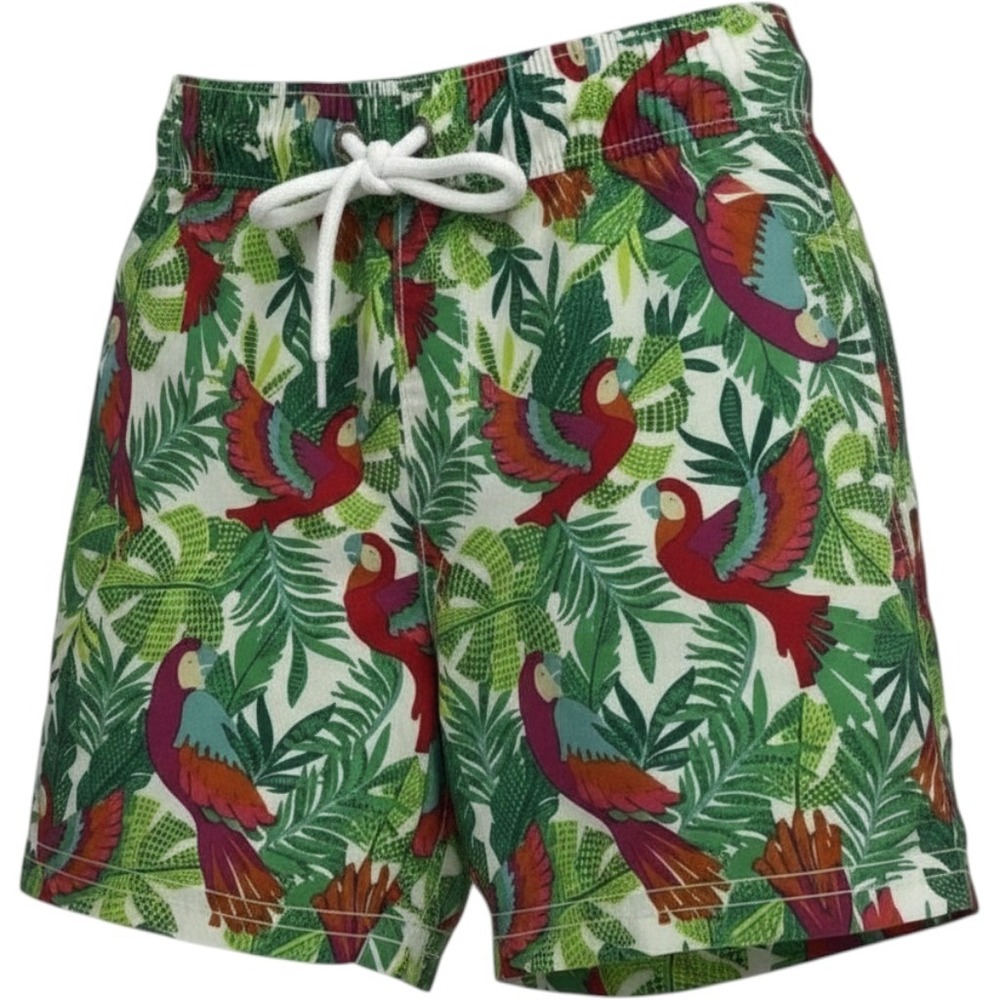 Old Navy Boys Tropical Parrot Print Swim Trunks Green Red 3T